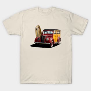 1937 Ford Woody Station Wagon in maroon T-Shirt